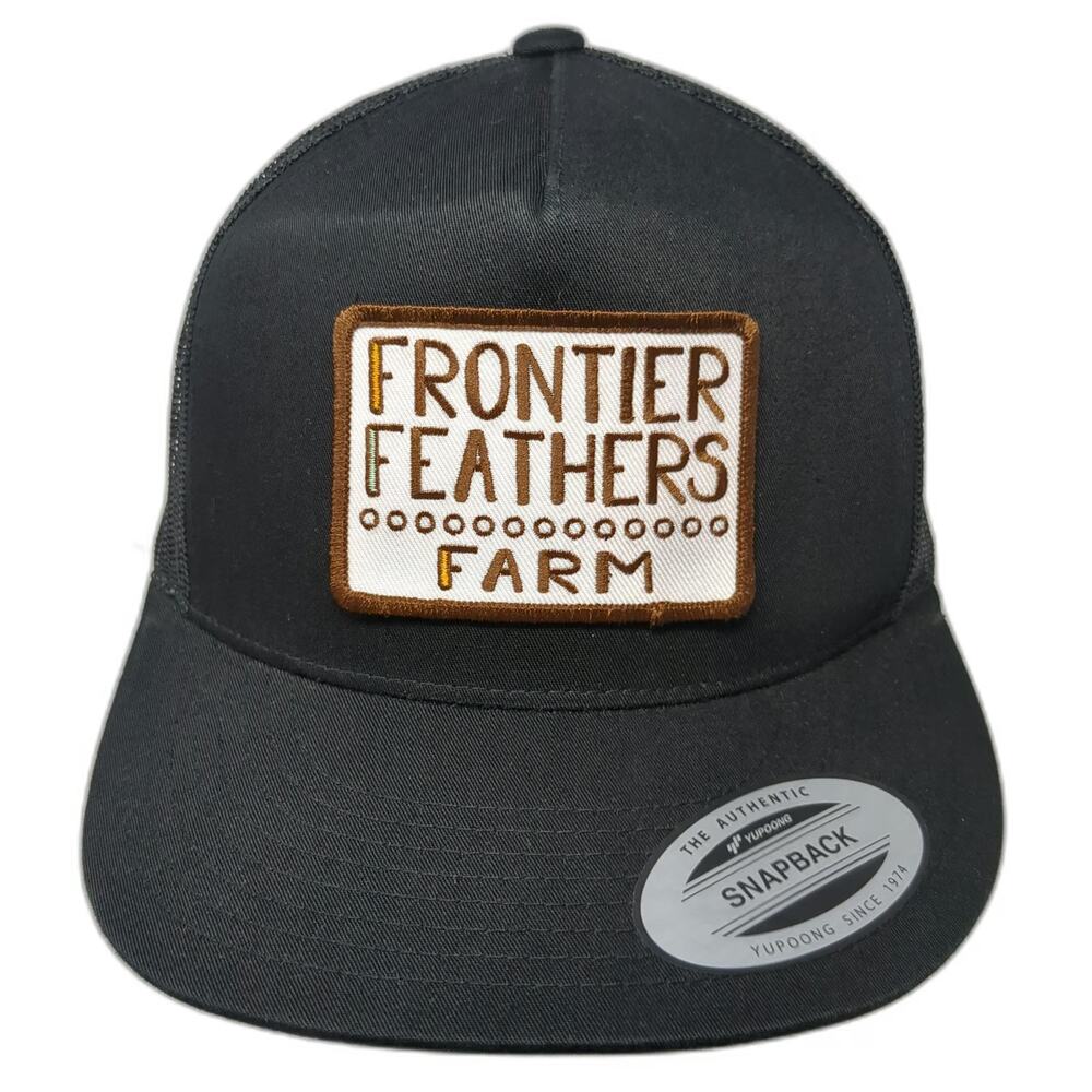 Sport-Tek Trucker Hat Black One Size Frontier Feathers Farm Patch Mesh Snapback